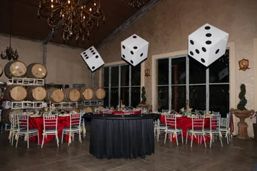 Dice on a Spark casino table set up at a Northern California winery