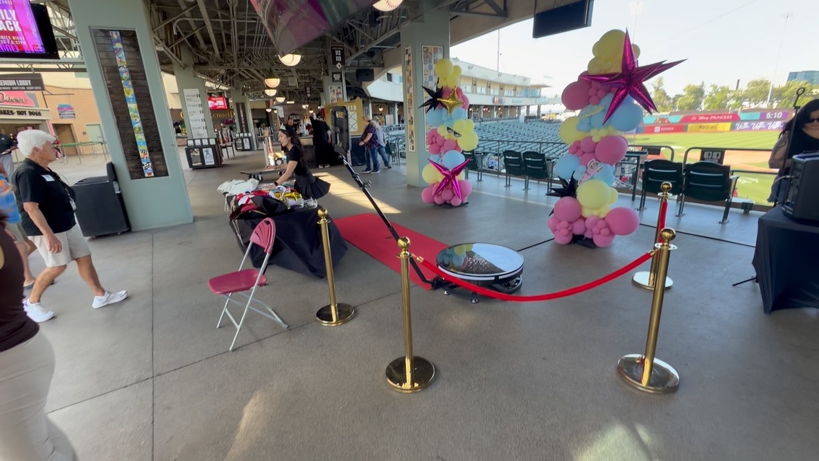 Spark 360 video booth with red carpet at Sutter Health Park